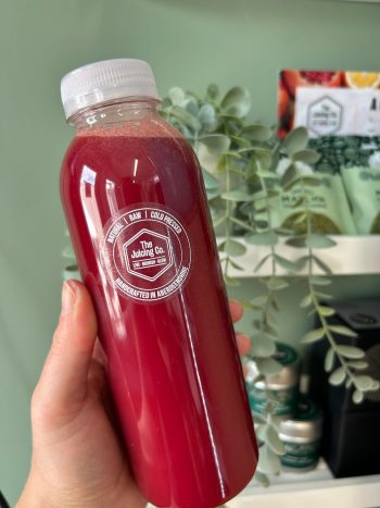 500ml bottle of Sweet Beet cold-pressed juice –made with apple, carrot, beetroot, and lemon