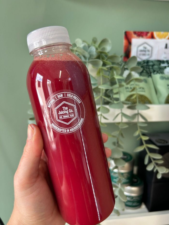 500ml bottle of Sweet Beet cold-pressed juice –made with apple, carrot, beetroot, and lemon